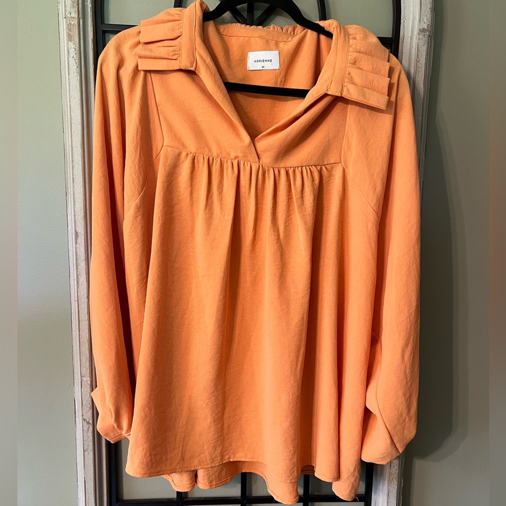 Adrienne Peach Blouse with Pleated Collar